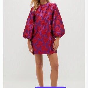 Vibrant Long Sleeve Dress in Purple and Red